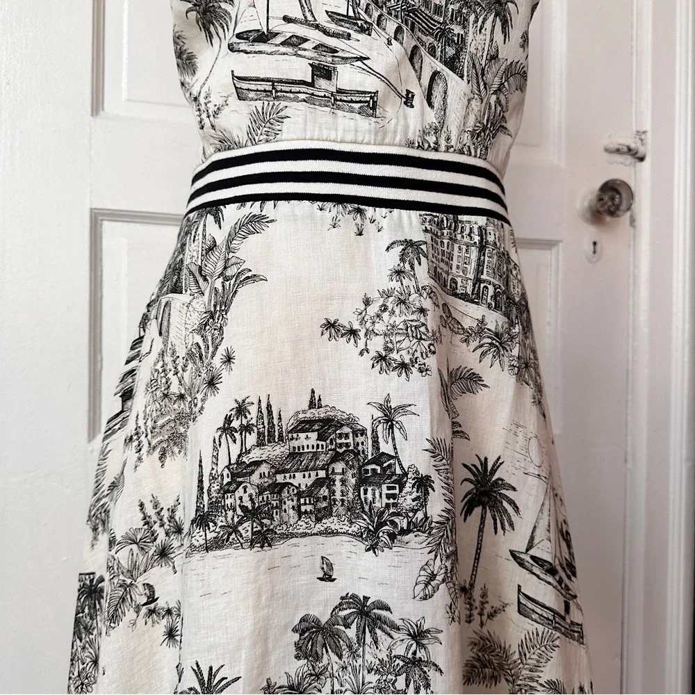 Tommy Bahama NWT Linen‎ Marceau Toile Strapless Dress Preppy Summer Sz Medium